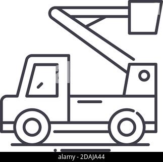 Boom lift icon, linear isolated illustration, thin line vector, web design sign, outline concept symbol with editable stroke on white background. Stock Vector
