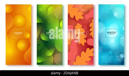 Season abstract vector poster set. Seasonal colorful background like summer, spring, autumn and winter for poster wallpaper collection design. Stock Vector
