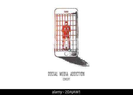 Social media addiction concept. Hand drawn isolated vector. Stock Vector
