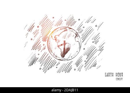 Earth hour concept. Hand drawn isolated vector Stock Vector