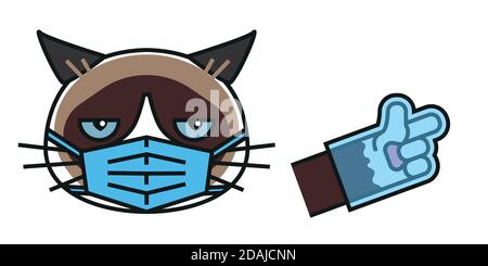 Grumpy cat in medical face protection mask Stock Vector
