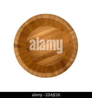 Top view of an empty wood bowl isolated on a white background. Stock Photo
