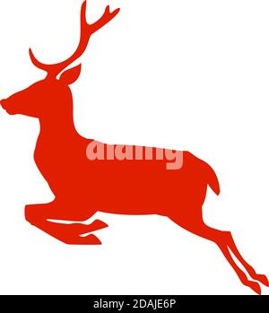 running or jumping reindeer silhouette icon isolated on white vector illustration Stock Vector