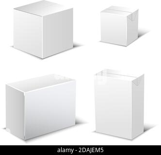 Set of four realistic white package Box. Design elements for online delivery layout. Vector Stock Vector
