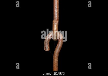 Rusted metallic chains holding together. Swing metal chain Links closeup. Black background. Stock Photo