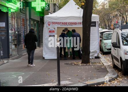 Covid-19 Rapid testing medical tent in front of a pharmacy Stock Photo