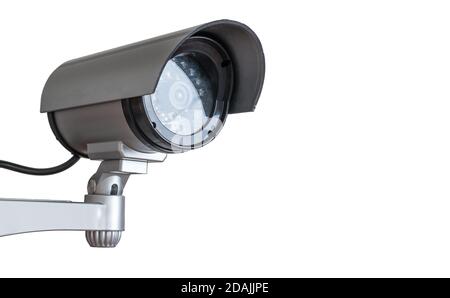 Security CCTV camera isolated on white background. Stock Photo