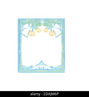 Christmas Angels. Christmas religious nativity scene card Stock Vector