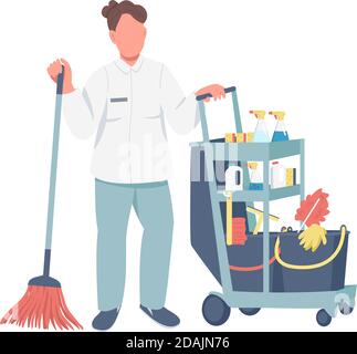 Cleaner with janitorial supplies Stock Vector