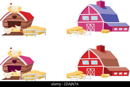 Barns and chicken coops objects set Stock Vector