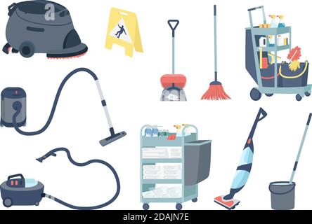 Janitorial supplies flat objects set Stock Vector