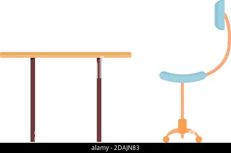 Desk and chair flat vector objects Stock Vector