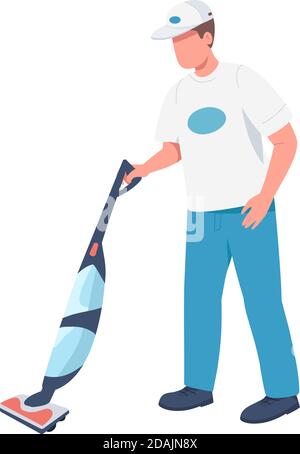 Janitor with vacuum sweeper Stock Vector