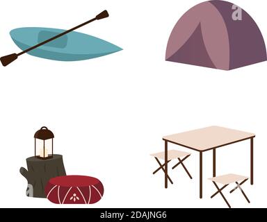 Camping flat vector objects set Stock Vector