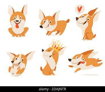 Welsh Corgi various characters doing various activities isolated Stock Vector