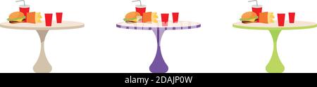 Fast food tables flat color vector objects set Stock Vector