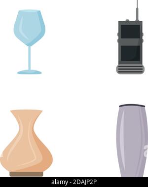 Hotel staff equipment flat color vector object set Stock Vector