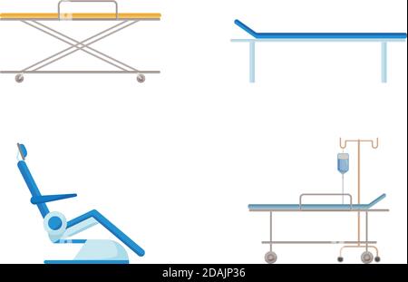 Hospital bed flat color vector object set Stock Vector