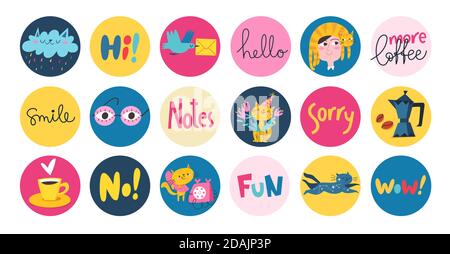 Set of various highlights and story icons for social media Stock Vector