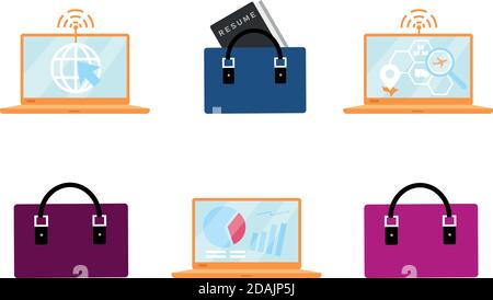 Business accessories and laptops flat color vector objects set Stock Vector
