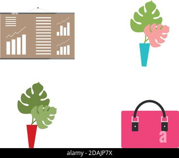 HR agency equipment flat color vector objects set Stock Vector