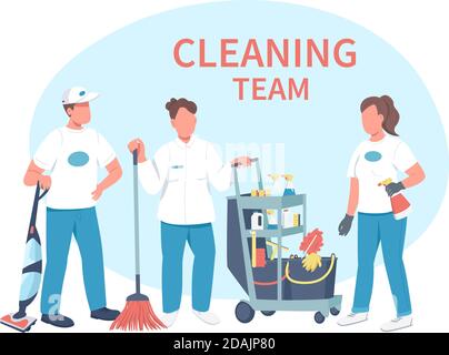 Janitorial service flat color vector faceless characters Stock Vector
