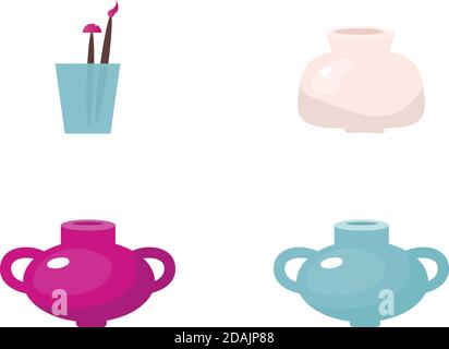Pots flat color vector objects set Stock Vector