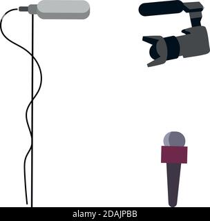 Journalist equipment flat color vector objects set Stock Vector