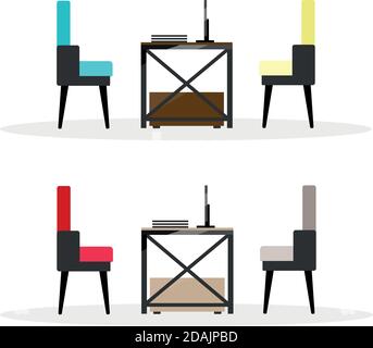 Computer table with chairs flat color vector objects set Stock Vector