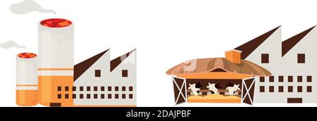 Tobacco and meat industries flat color vector objects set Stock Vector