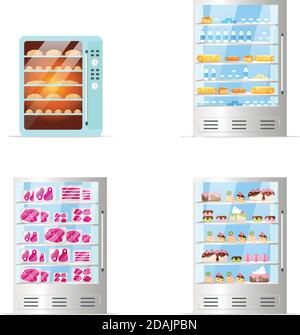 Commercial fridges flat color vector objects set Stock Vector