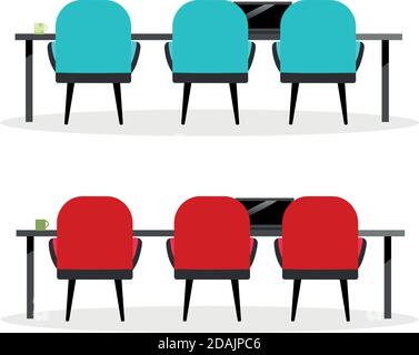 Meeting table and chairs flat color vector objects set Stock Vector