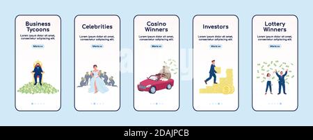 Rich people onboarding mobile app screen flat vector template Stock Vector