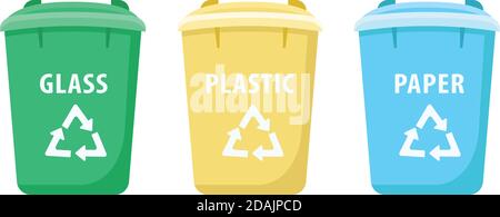 Large recycling bins flat color vector objects set Stock Vector
