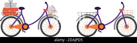Courier bicycle flat color vector object set Stock Vector