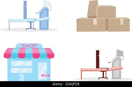 Ultrasonography equipment flat color vector objects set Stock Vector