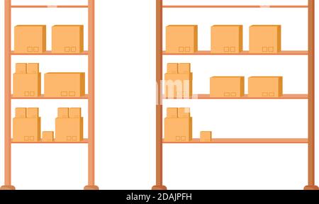 Warehouse shelves flat color vector object set Stock Vector