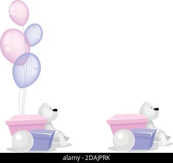 Present box with balloons objects Stock Vector