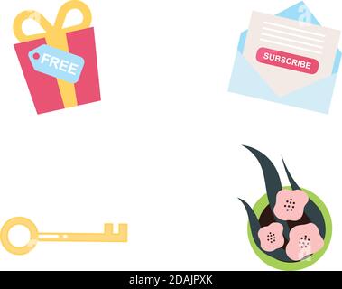 Promotion gifts flat objects set Stock Vector