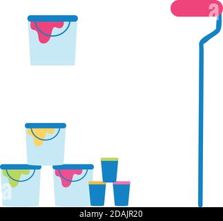 Wall painting equipment objects set Stock Vector