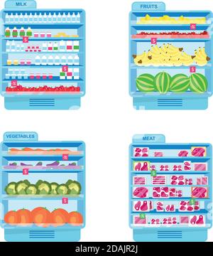 Commercial fridges flat objects set Stock Vector