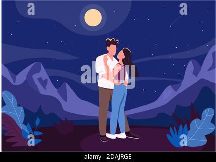 Midnight romantic date flat color vector illustration Stock Vector