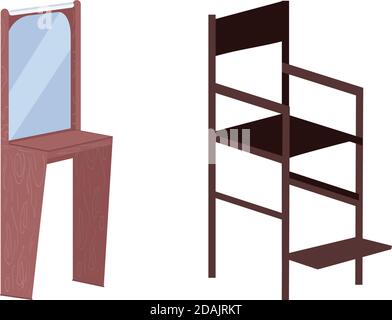 Mirror and high chair flat color vector objects set Stock Vector