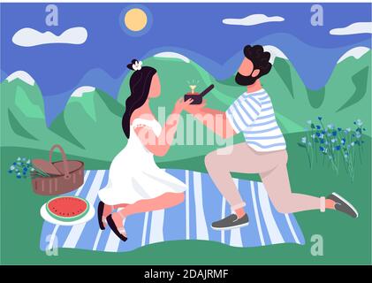 Romantic proposal flat color vector illustration Stock Vector