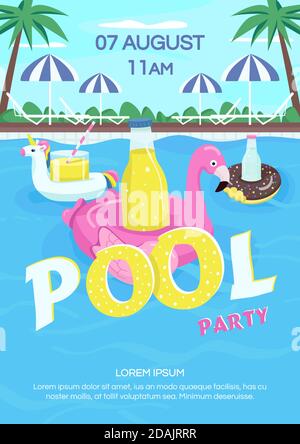 Pool party poster flat vector template Stock Vector