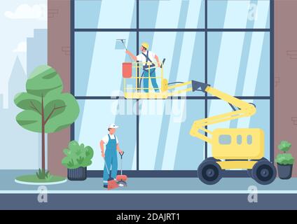 Urban cleaning flat color vector illustration Stock Vector