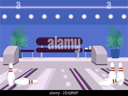 Bowling center flat color vector illustration Stock Vector