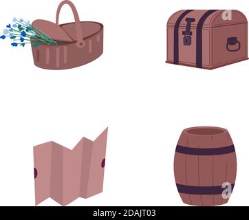 Quest attributes flat color vector object set Stock Vector