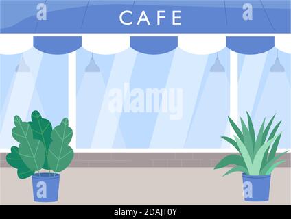 Cafe exterior flat color vector illustration Stock Vector
