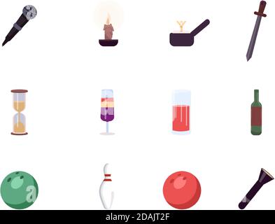 Entertainment miscellaneous flat color vector object set Stock Vector